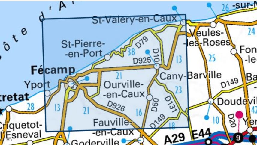 Carte TOP 25 n° 1809 OT - Fécamp, St-Valery-en-Caux & Côte d'Albâtre | IGN carte de randonnée IGN