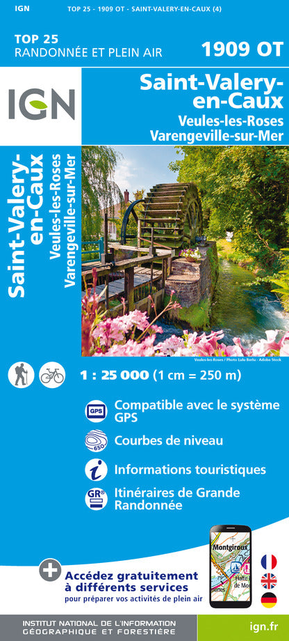 Carte TOP 25 n° 1909 OT - St-Valery-en-Caux, Veules-les-Roses | IGN carte pliée IGN 