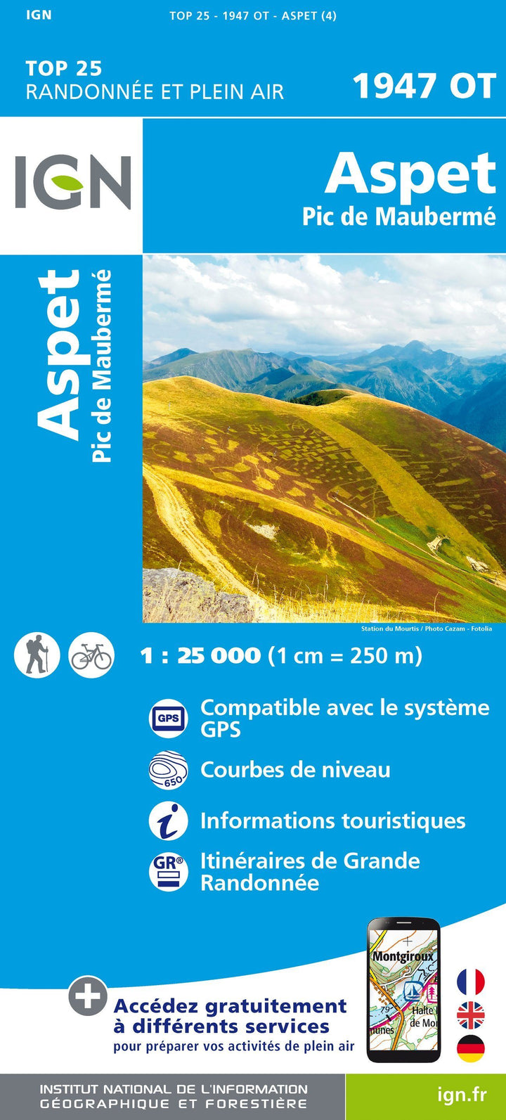 Carte TOP 25 n° 1947 OT - Aspet & Pic de Maubermé (Pyrénées) | IGN carte pliée IGN 