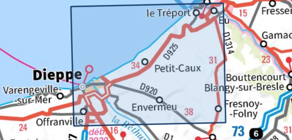 Carte TOP 25 n° 2008 OT - Dieppe, Eu, Forêt d'Arques | IGN carte de randonnée IGN