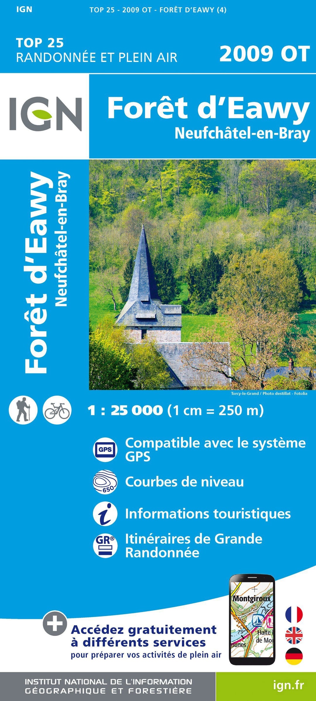 Carte TOP 25 n° 2009 OT - Forêt d'Eawy, Neufchâtel-en-Bray | IGN carte pliée IGN 