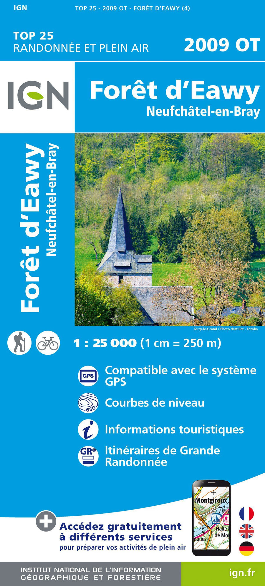 Carte TOP 25 n° 2009 OT - Forêt d'Eawy, Neufchâtel-en-Bray | IGN carte pliée IGN 