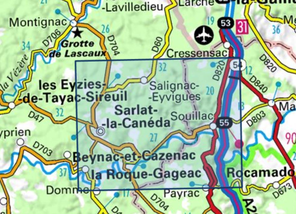 Carte TOP 25 n° 2036 ET - Sarlat, Souillac, Vallée de la Dordogne | IGN carte de randonnée IGN