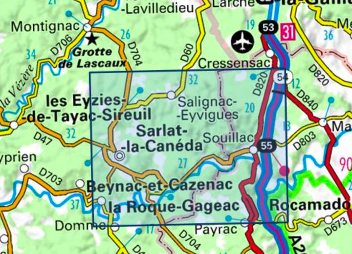 Carte TOP 25 n° 2036 ET - Sarlat, Souillac, Vallée de la Dordogne | IGN carte pliée IGN 