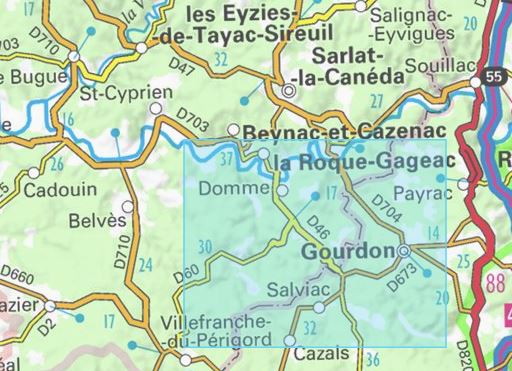 Carte TOP 25 n° 2037 OT - La Roque-Gageac, Domme, Gourdon, Vallée de la Dordogne | IGN carte de randonnée IGN