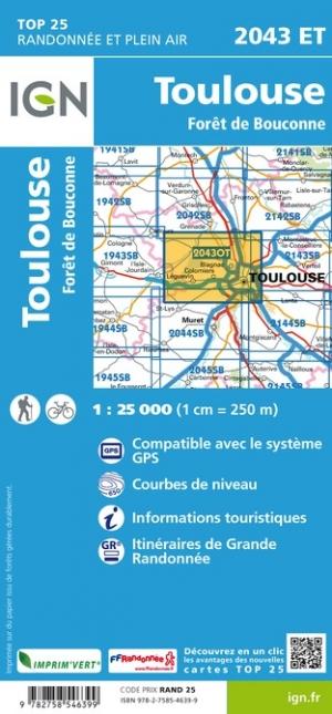 Carte TOP 25 n° 2043 ET - Toulouse, Forêt de Bouconne | IGN carte de randonnée IGN