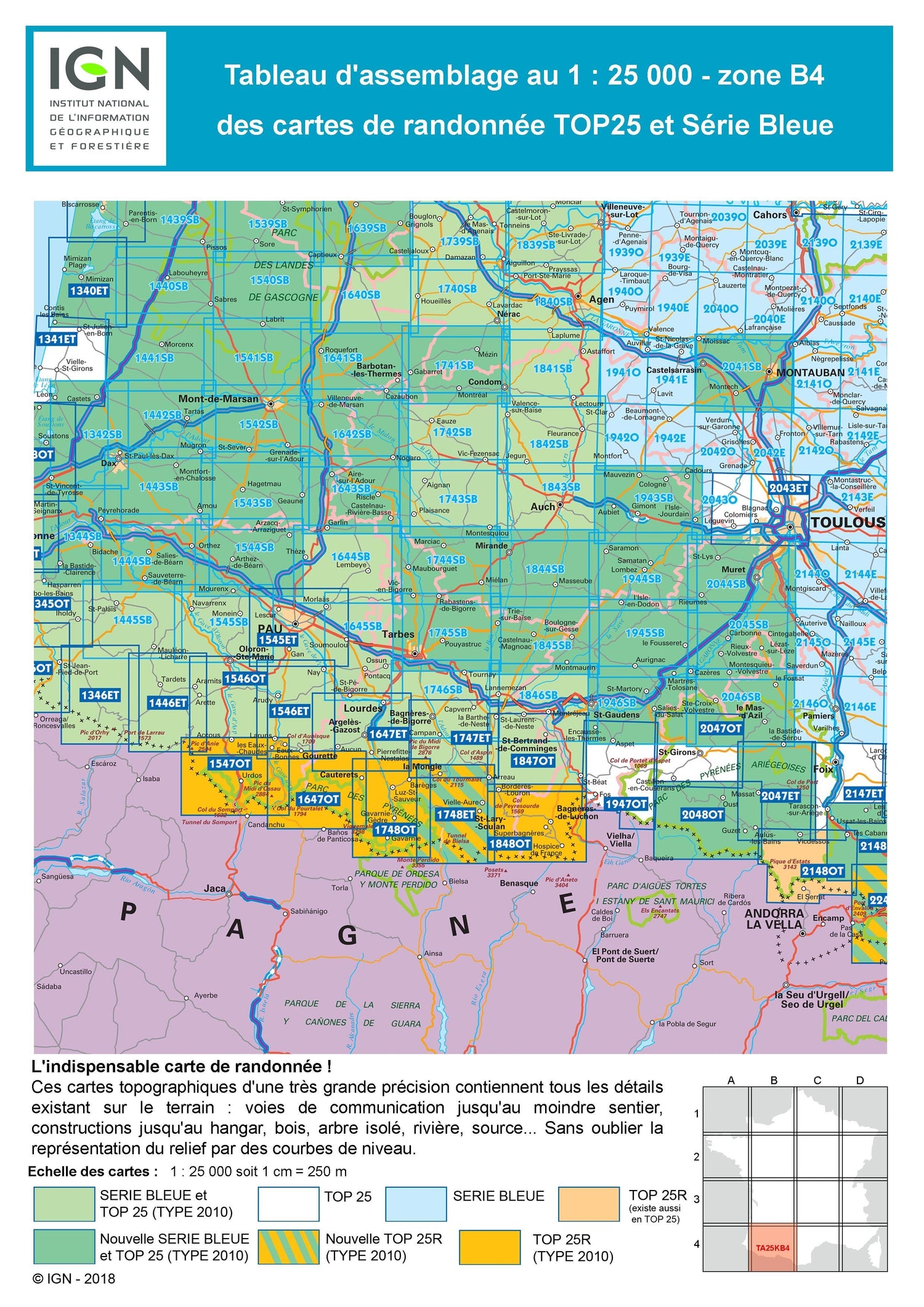 Carte TOP 25 n° 2048 OT - Aulus-les-Bains & Mont Valier (Pyrénées) | IGN carte de randonnée IGN