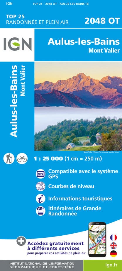 Carte TOP 25 n° 2048 OT - Aulus-les-Bains & Mont Valier (Pyrénées) | IGN carte pliée IGN 