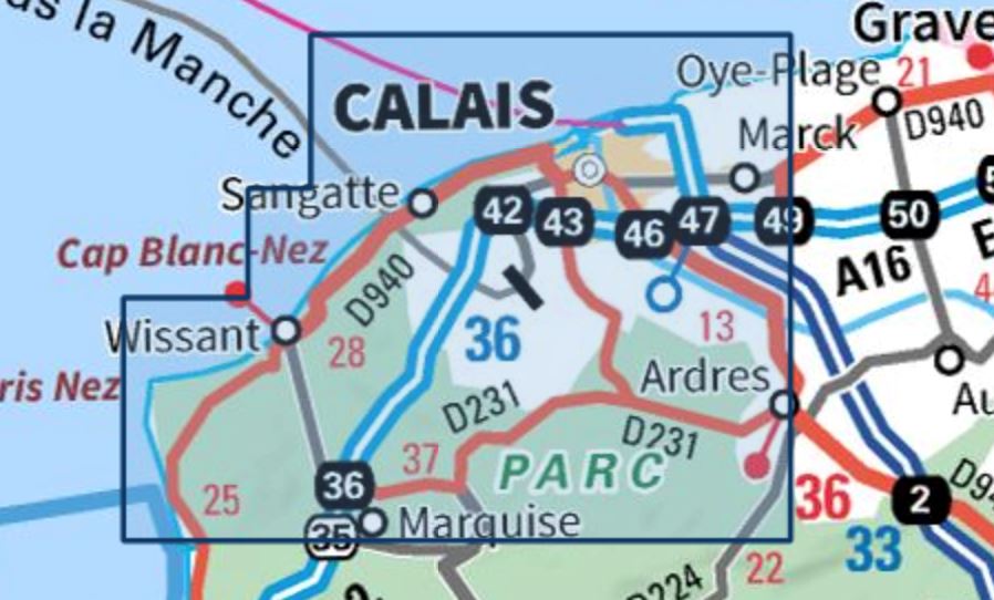 Carte TOP 25 n° 2103 ET - Calais, Site des Caps, Forêt de Guînes, PNR des Caps et Marais d'Opale | IGN carte de randonnée IGN