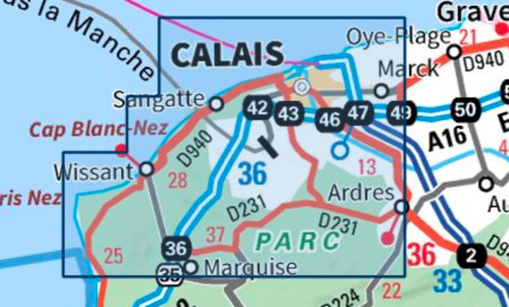 Carte TOP 25 n° 2103 ET - Calais, Site des Caps, Forêt de Guînes, PNR des Caps et Marais d'Opale | IGN carte pliée IGN 