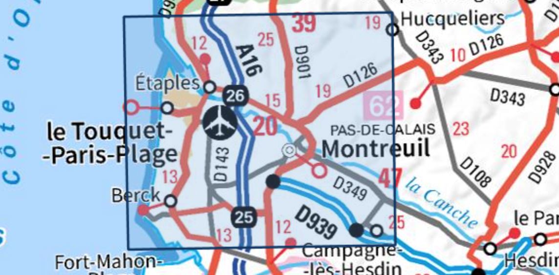 Carte TOP 25 n° 2105 ET - Le Touquet-Paris-Plage, Berck, Vallée de la Canche | IGN carte de randonnée IGN