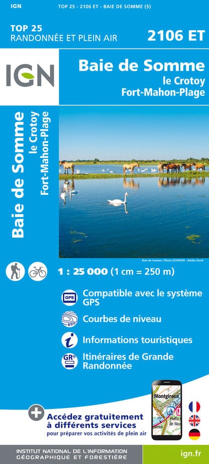 Carte TOP 25 n° 2106 ET - Baie de Somme, Le Crotoy, Fort-Mahon-Plage | IGN carte pliée IGN 