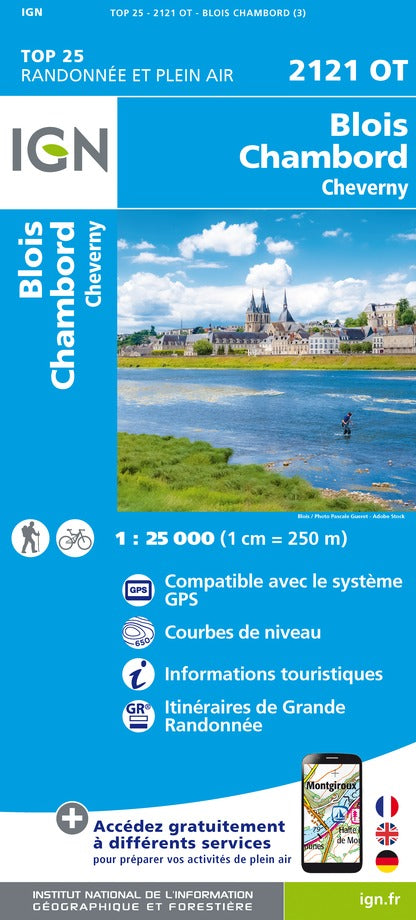 Carte TOP 25 n° 2121 OT - Blois, Chambord, Cheverny | IGN carte de randonnée IGN