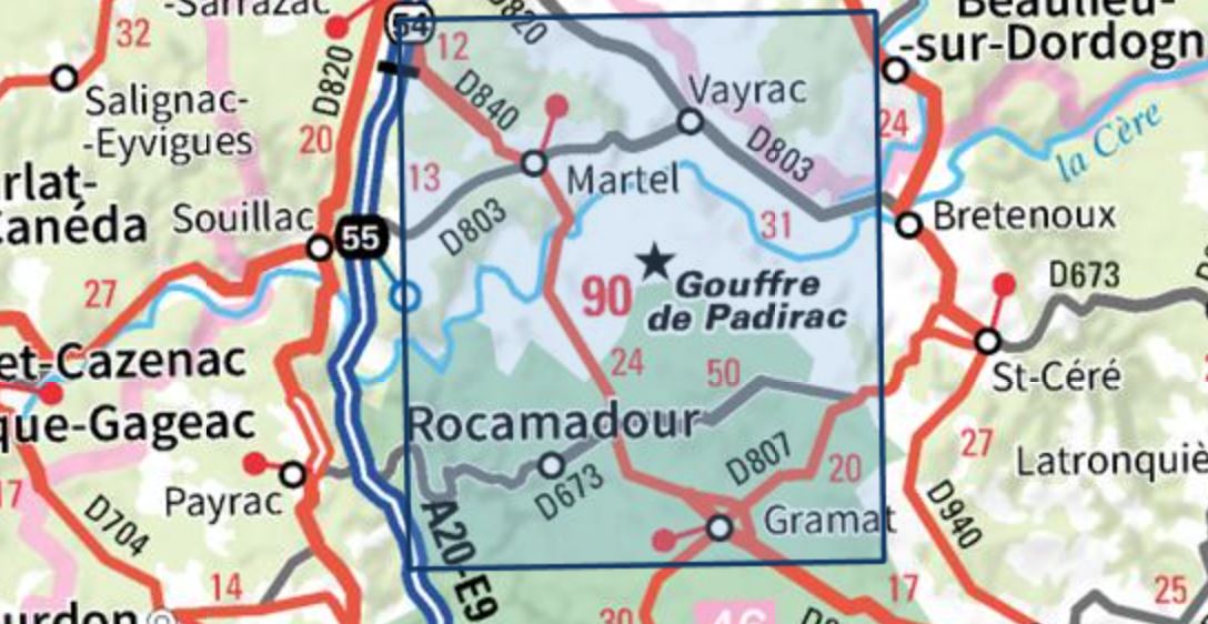 Carte TOP 25 n° 2136 ET - Rocamadour, Padirac, Vallée de la Dordogne | IGN carte de randonnée IGN