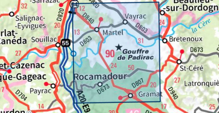 Carte TOP 25 n° 2136 ET - Rocamadour, Padirac, Vallée de la Dordogne | IGN carte pliée IGN 