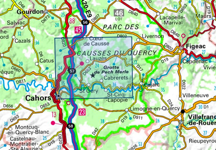 Carte TOP 25 n° 2138 OT - Cahors, St-Cirq-Lapopie, Vallée du Lot et du Célé | IGN carte pliée IGN 