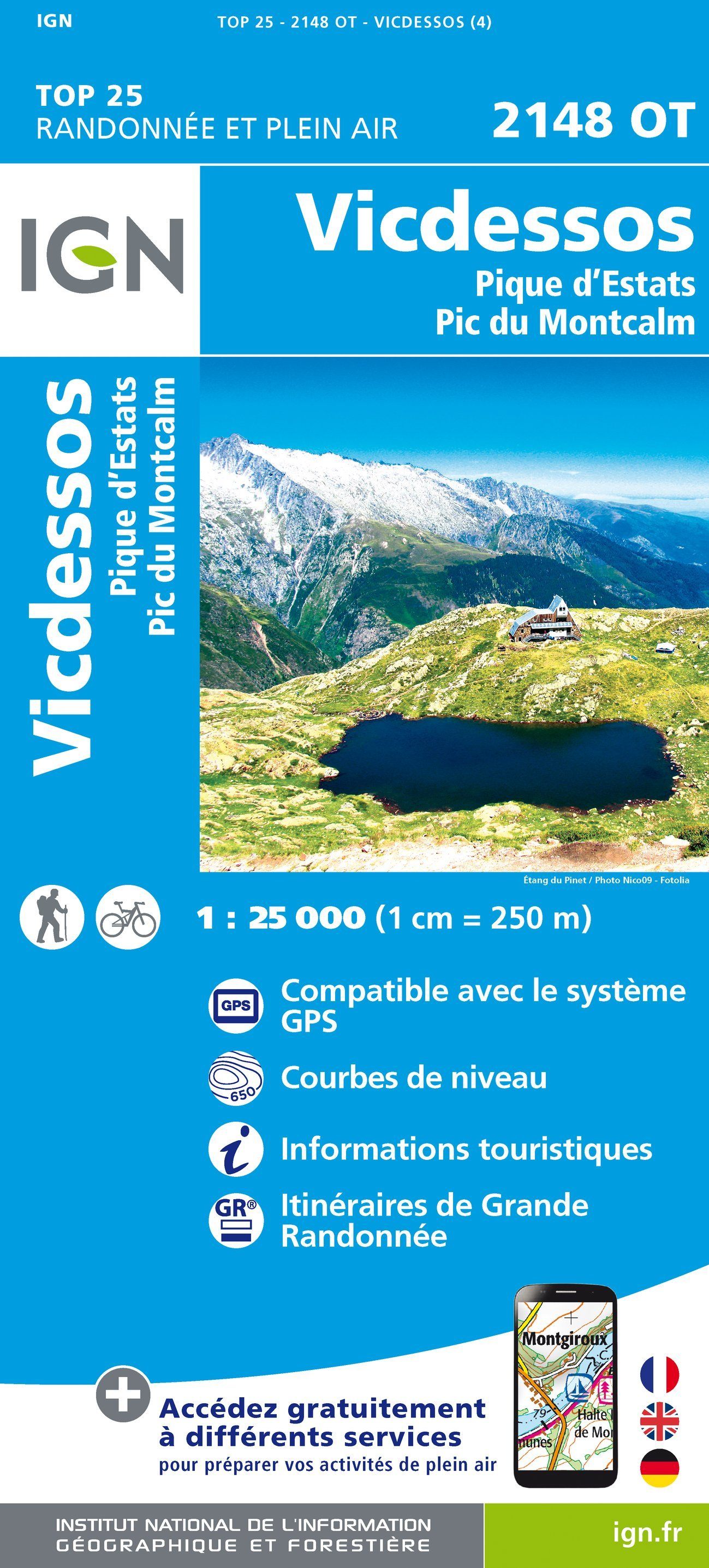 Carte TOP 25 n° 2148 OT - Vicdessos, Pique d'Estats & Pic du Montcalm (Pyrénées) | IGN carte de randonnée IGN