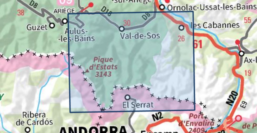 Carte TOP 25 n° 2148 OT - Vicdessos, Pique d'Estats & Pic du Montcalm (Pyrénées) | IGN carte de randonnée IGN