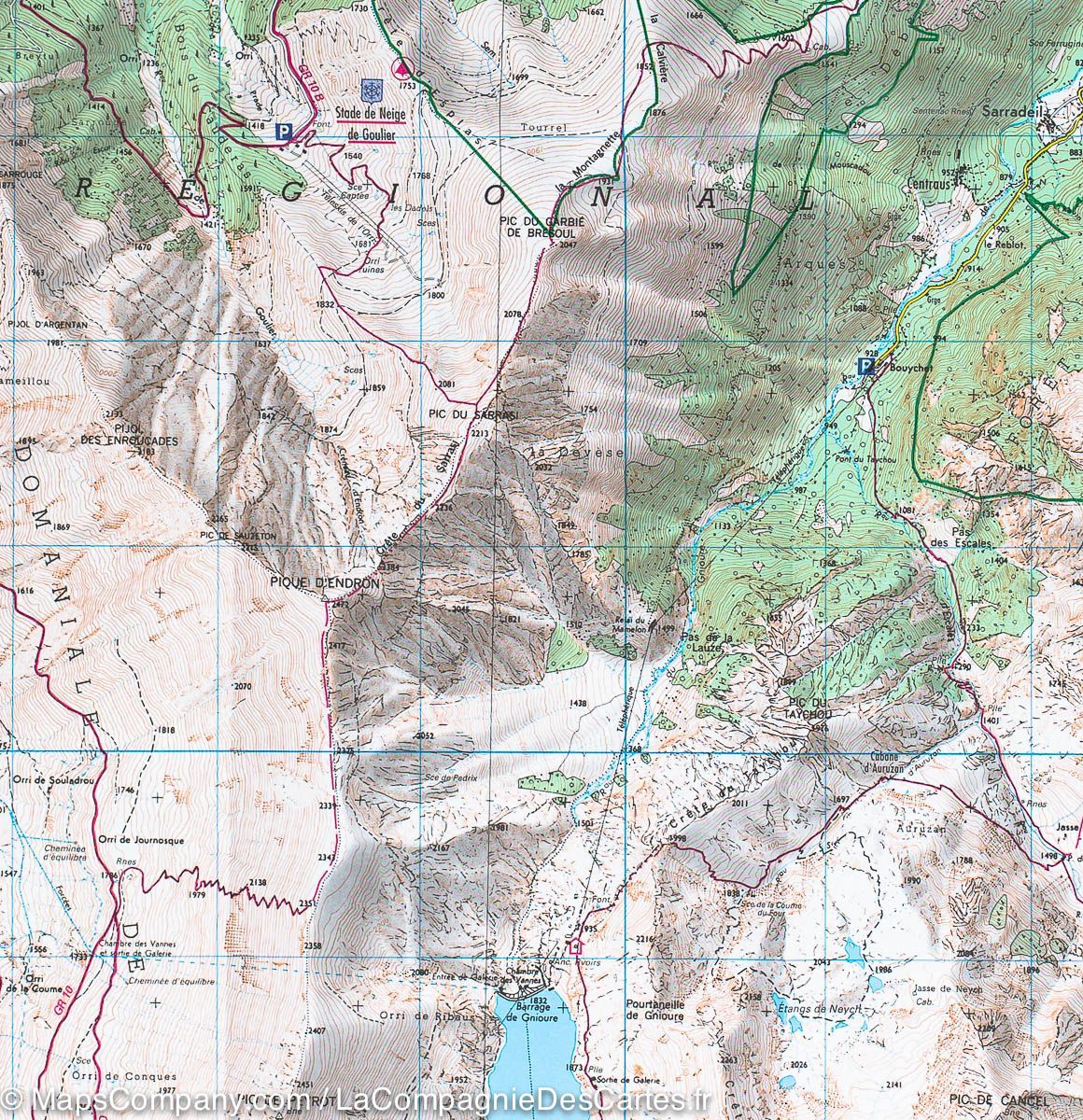 Carte TOP 25 n° 2148 OTR (résistante) - Vicdessos, Pique d'Estats & Pic du Montcalm (Pyrénées) | IGN carte de randonnée IGN