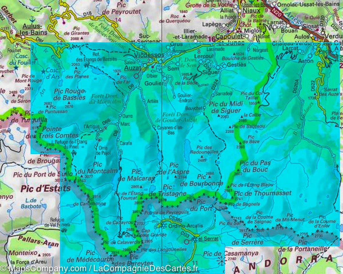 Carte TOP 25 n° 2148 OTR (résistante) - Vicdessos, Pique d'Estats & Pic du Montcalm (Pyrénées) | IGN carte de randonnée IGN