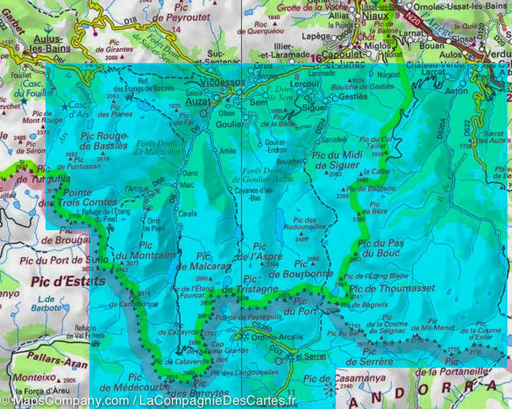 Carte IGN TOP 25 n° 2148 OTR (résistante) - Vicdessos, Pique d'Estats & Pic du Montcalm (Pyrénées) - La Compagnie des Cartes