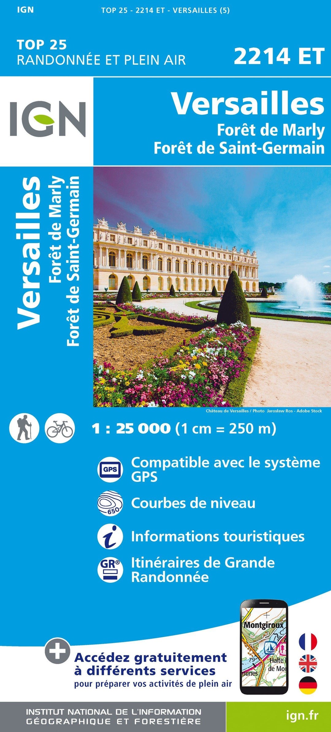 Carte TOP 25 n° 2214 ET - Versailles, Forêts de Marly et de St-Germain | IGN carte pliée IGN 