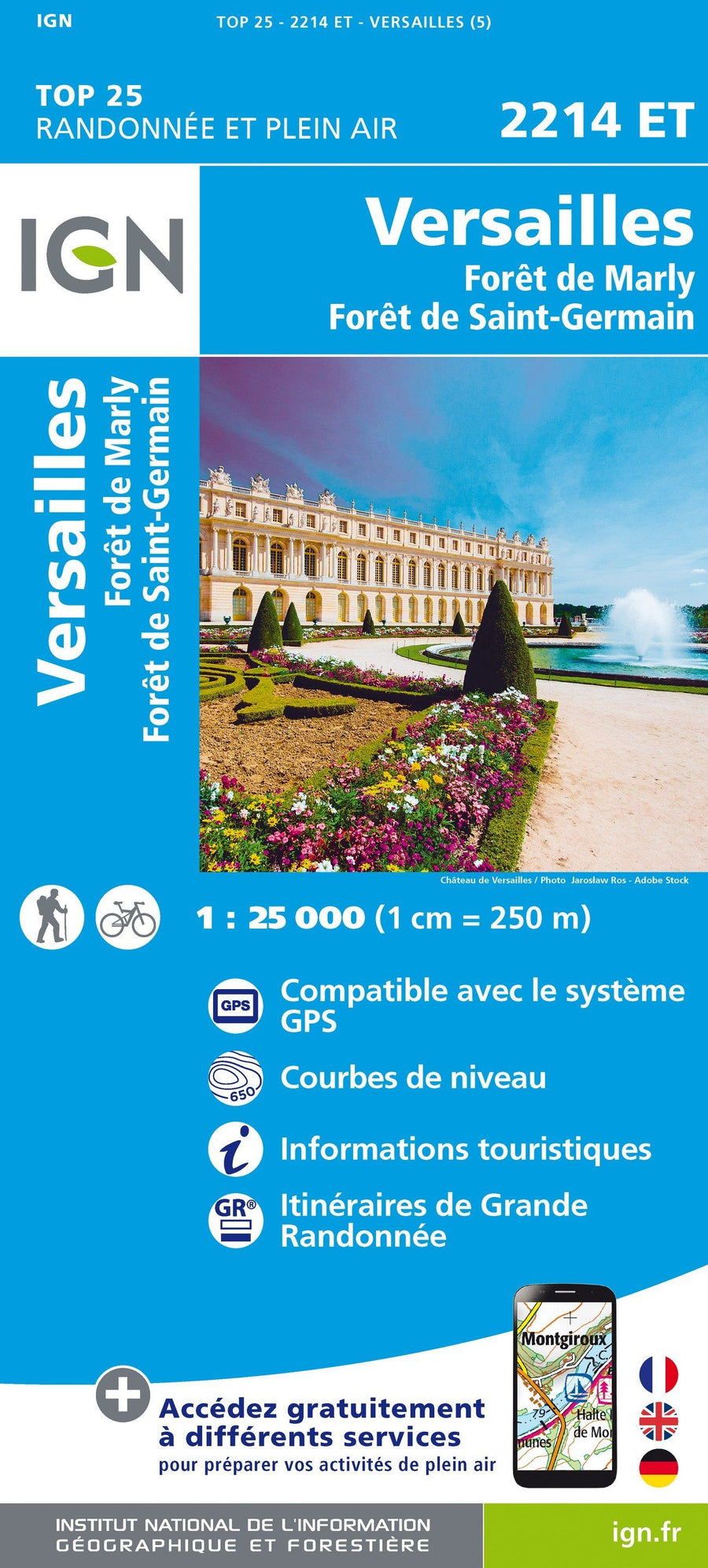 Carte TOP 25 n° 2214 ET - Versailles, Forêts de Marly et de St-Germain | IGN carte pliée IGN 