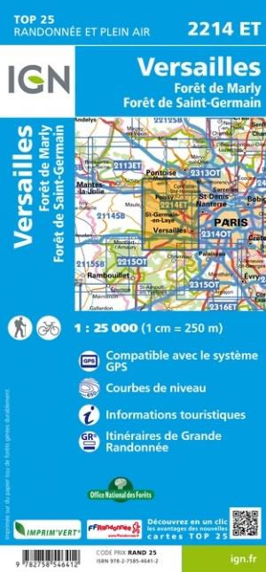 Carte TOP 25 n° 2214 ET - Versailles, Forêts de Marly et de St-Germain | IGN carte pliée IGN 
