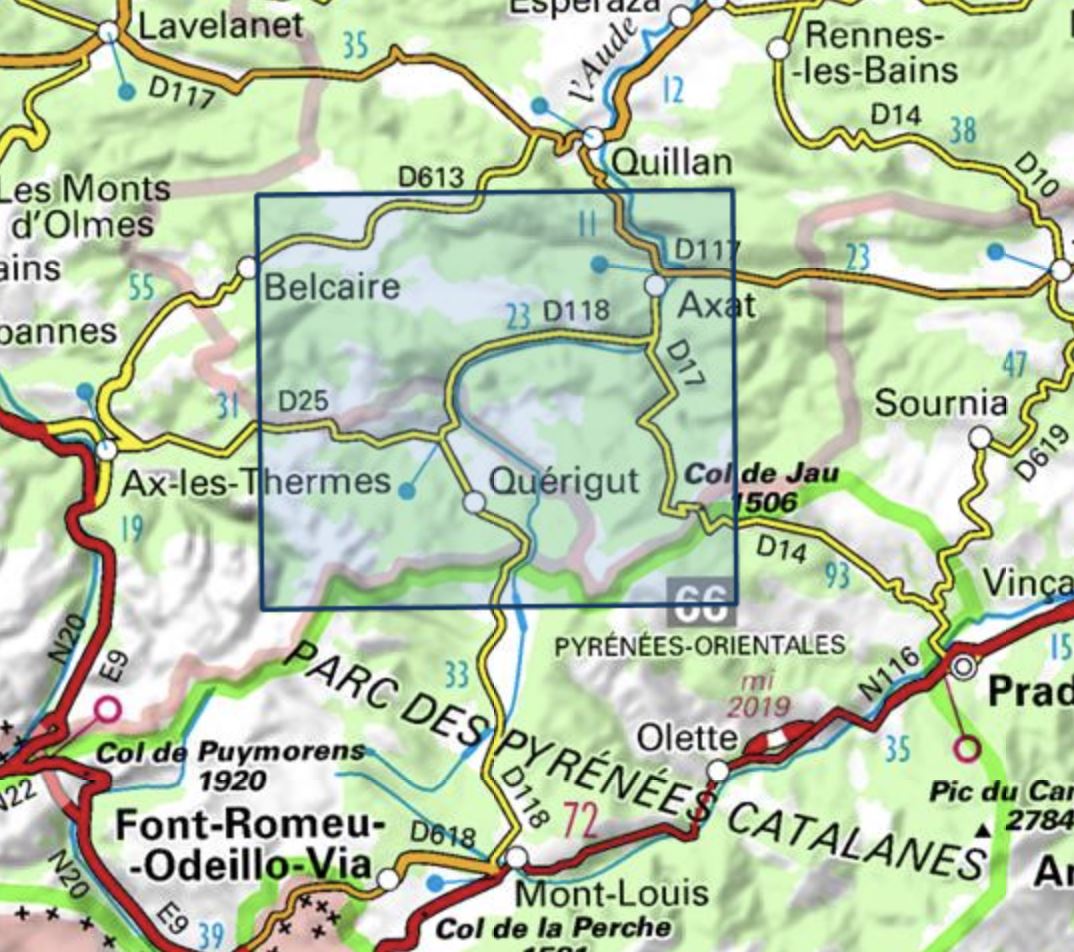 Carte TOP 25 n° 2248 ET - Axat, Quérigut & Gorges de l'Aude (Pyrénées) | IGN carte de randonnée IGN