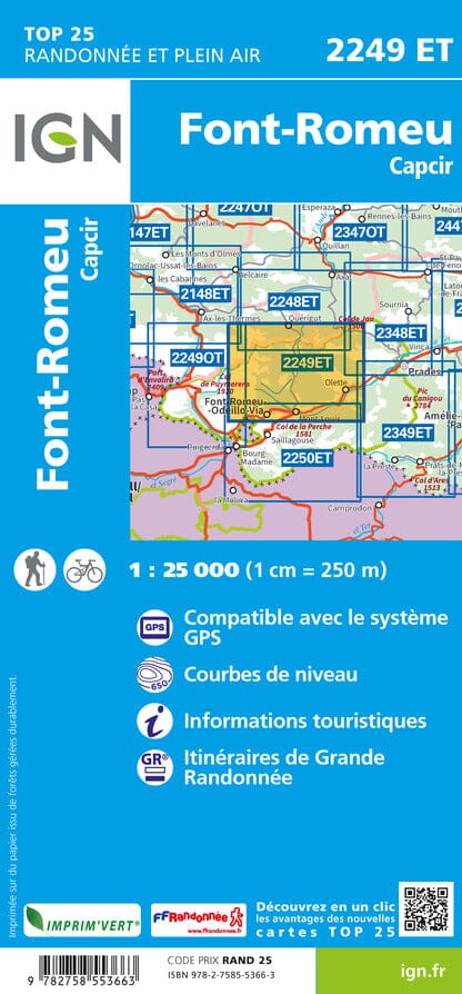 Carte TOP 25 n° 2249 ET - Font-Romeu & Capcir (Pyrénées) | IGN carte de randonnée IGN