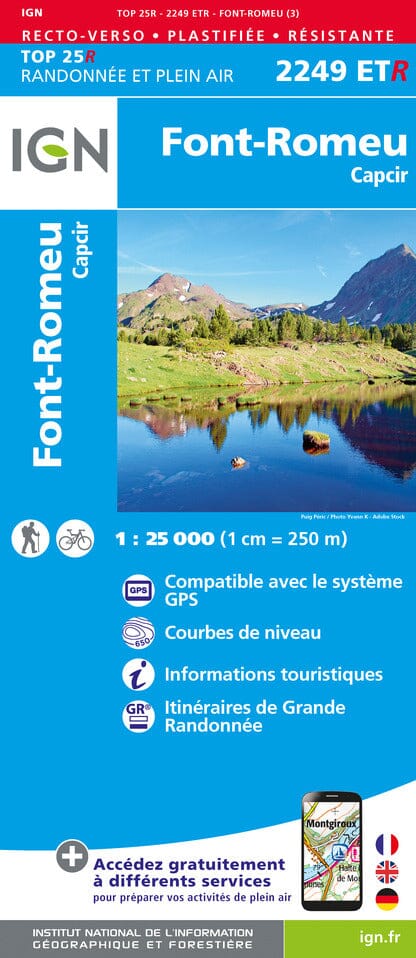 Carte TOP 25 n° 2249 ETR (résistante) - Font-Romeu, Capcir (Pyrénées) | IGN carte de randonnée IGN Default Title