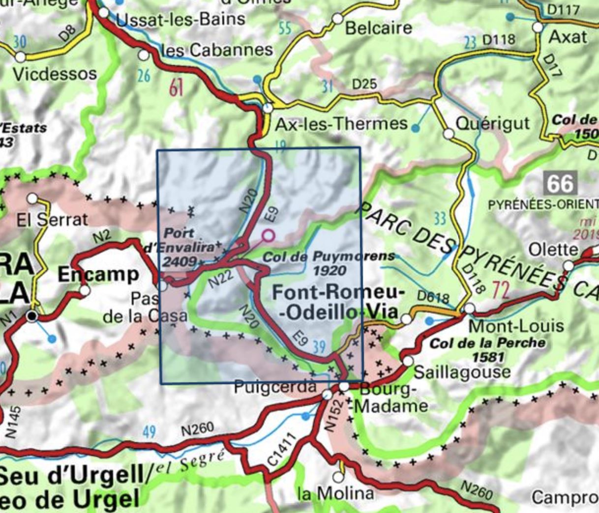 Carte TOP 25 n° 2249 OT - Bourg-Madame, Col de Puymorens & Pic Carlit (Pyrénées) | IGN carte de randonnée IGN