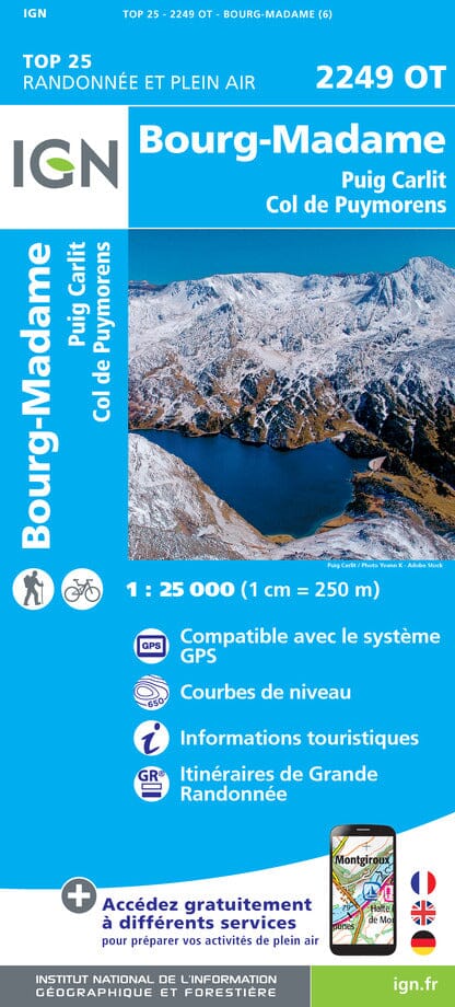 Carte TOP 25 n° 2249 OT - Bourg-Madame, Col de Puymorens & Pic Carlit (Pyrénées) | IGN carte de randonnée IGN