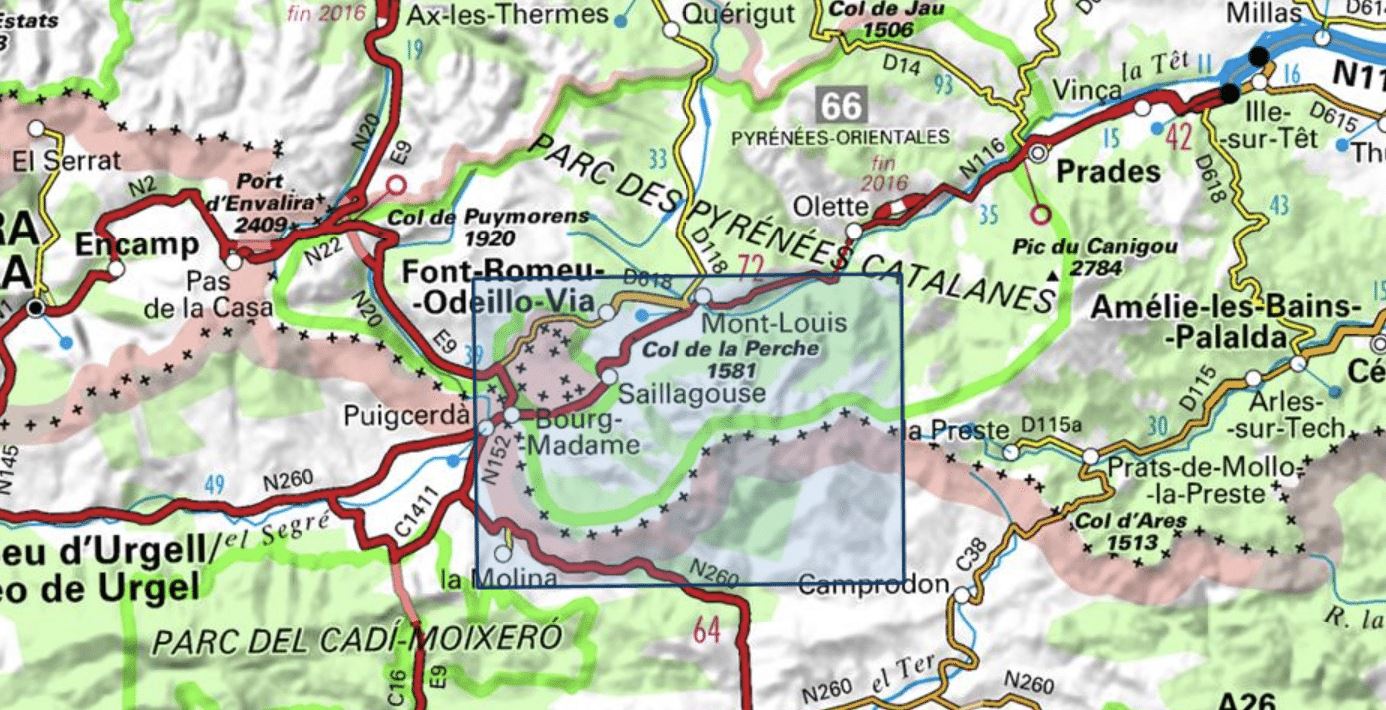 Carte TOP 25 n° 2250 ET - Bourg Madame, Mont-Louis & Col de la Perche | IGN carte de randonnée IGN