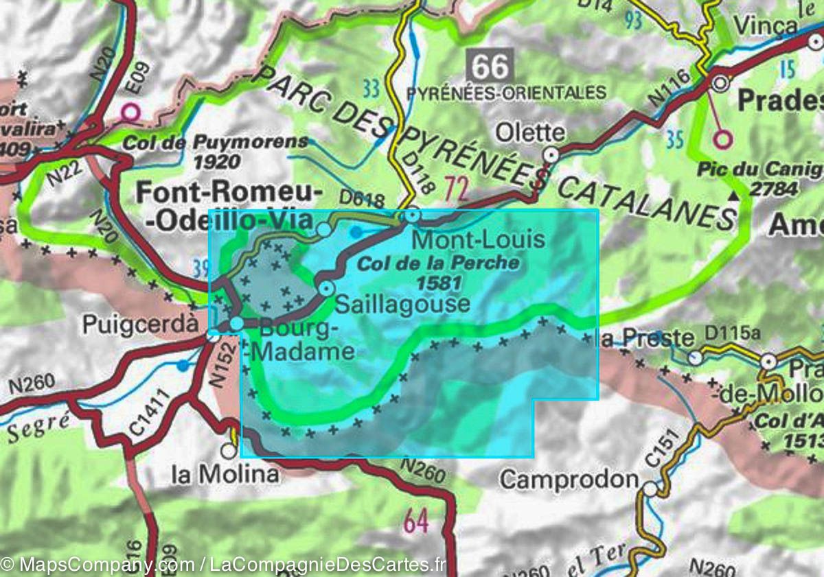 Carte TOP 25 n° 2250 ETR (résistante) - Bourg Madame, Mont Louis & Col de la Perche (Pyrénées) | IGN carte de randonnée IGN