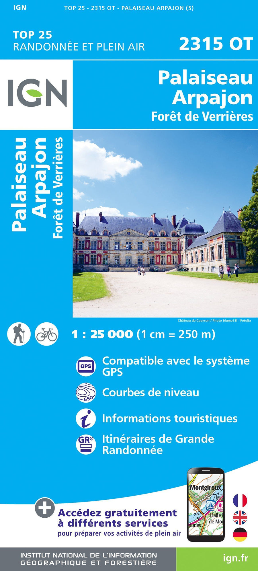 Carte TOP 25 n° 2315 OT - Palaiseau, Arpajon, Forêt de Verrières | IGN carte pliée IGN 