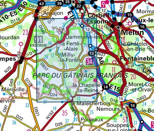 Carte TOP 25 n° 2316 ET - Milly-la-Forêt, Malesherbes, La Ferté-Alais | IGN carte de randonnée IGN