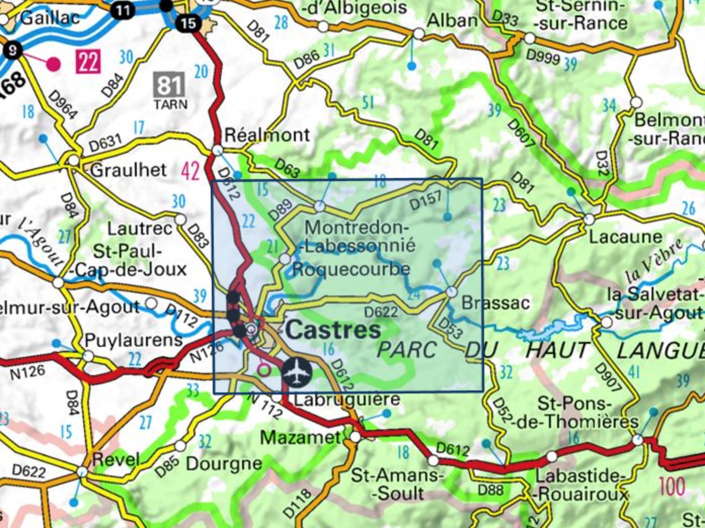 Carte TOP 25 n° 2343 ET - Castres, Le Sidobre, PNR du Haut-Languedoc | IGN carte de randonnée IGN