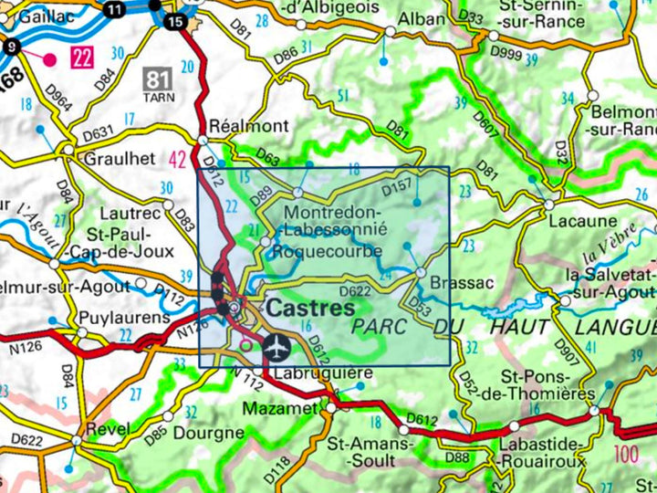 Carte TOP 25 n° 2343 ET - Castres, Le Sidobre, PNR du Haut-Languedoc | IGN carte pliée IGN 
