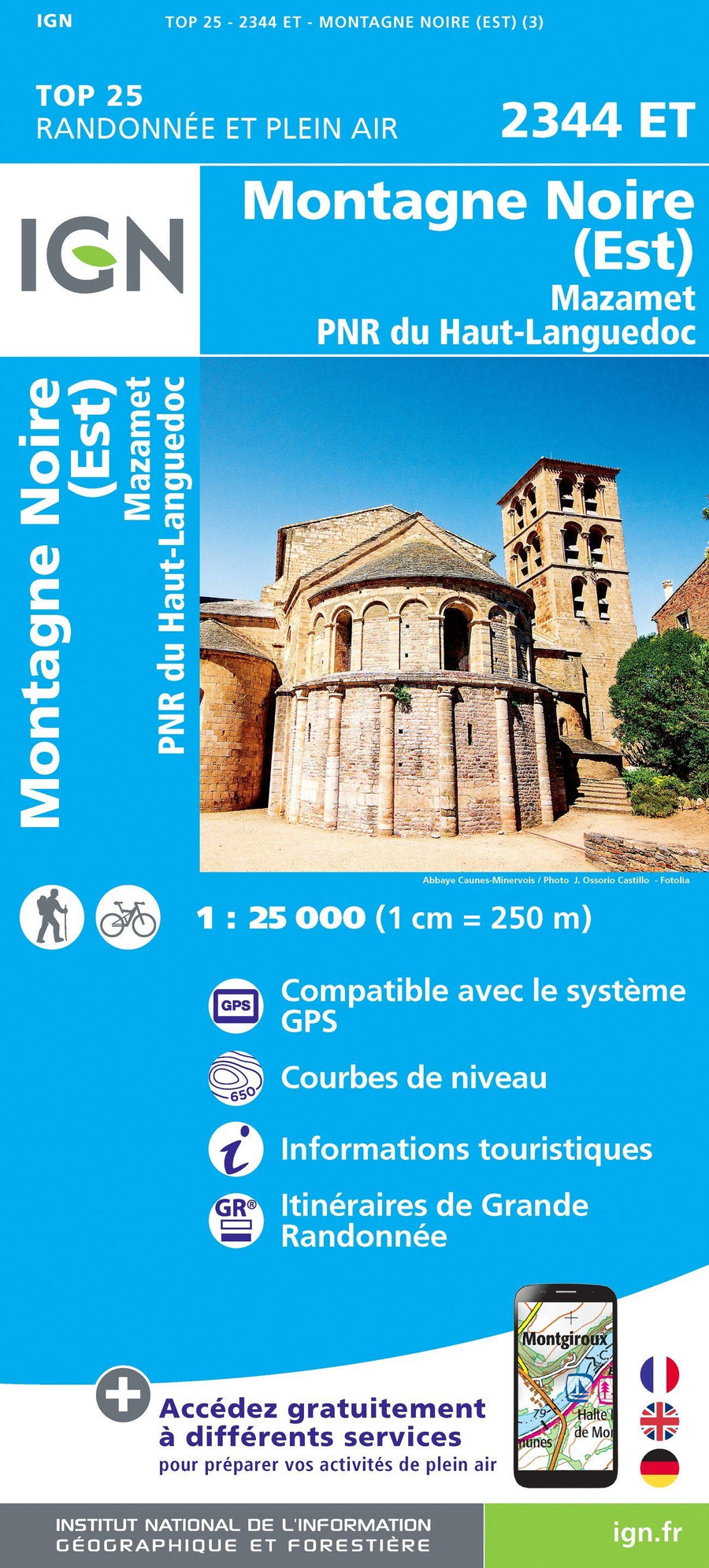Carte TOP 25 n° 2344 ET - Montagne Noire (Est), Mazamet, PNR du Haut Languedoc | IGN carte pliée IGN 
