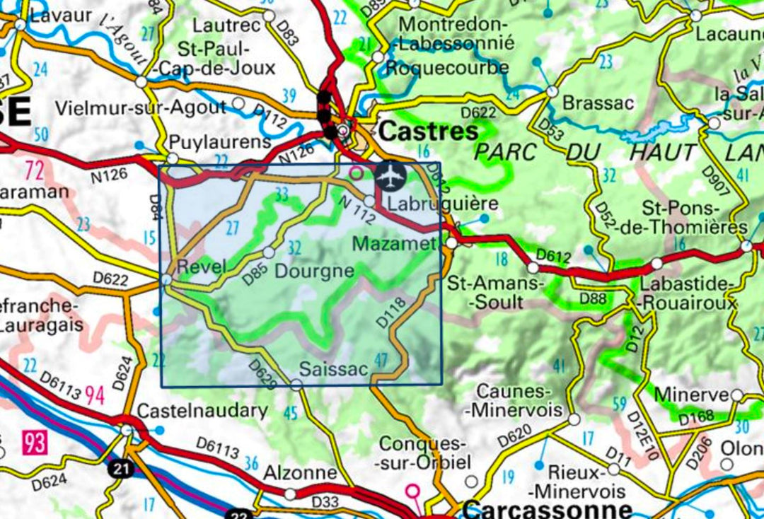 Carte TOP 25 n° 2344 OT - Montagne Noire (ouest), Revel. Labruguière & Parc Régional du Haut Languedoc | IGN carte pliée IGN 