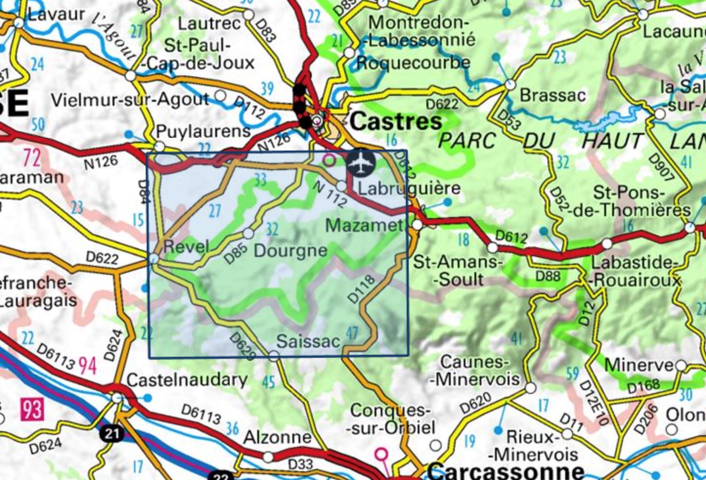 Carte TOP 25 n° 2344 OT - Montagne Noire (ouest), Revel. Labruguière & Parc Régional du Haut Languedoc | IGN carte de randonnée IGN