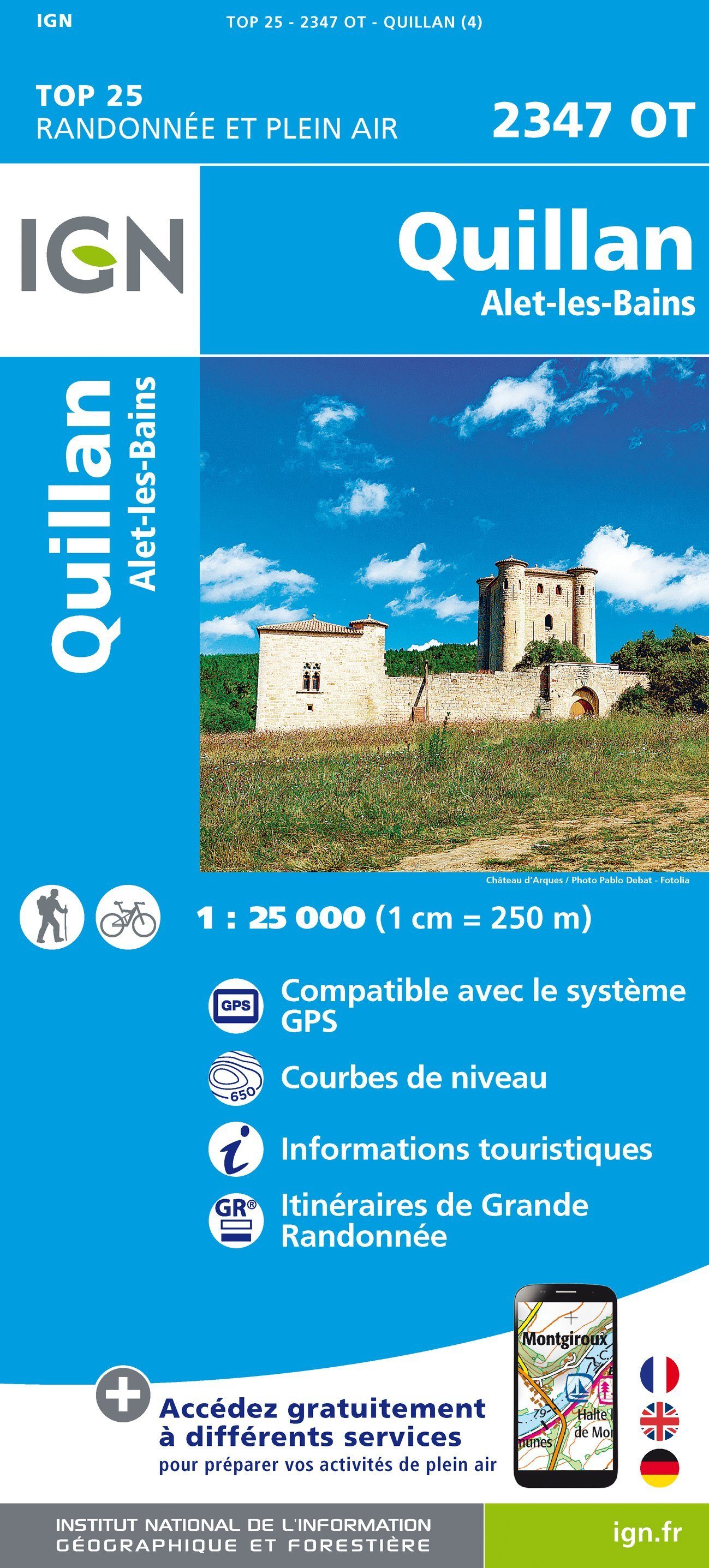Carte TOP 25 n° 2347 OT - Quillan & Alet-les-bains (Pyrénées) | IGN carte de randonnée IGN