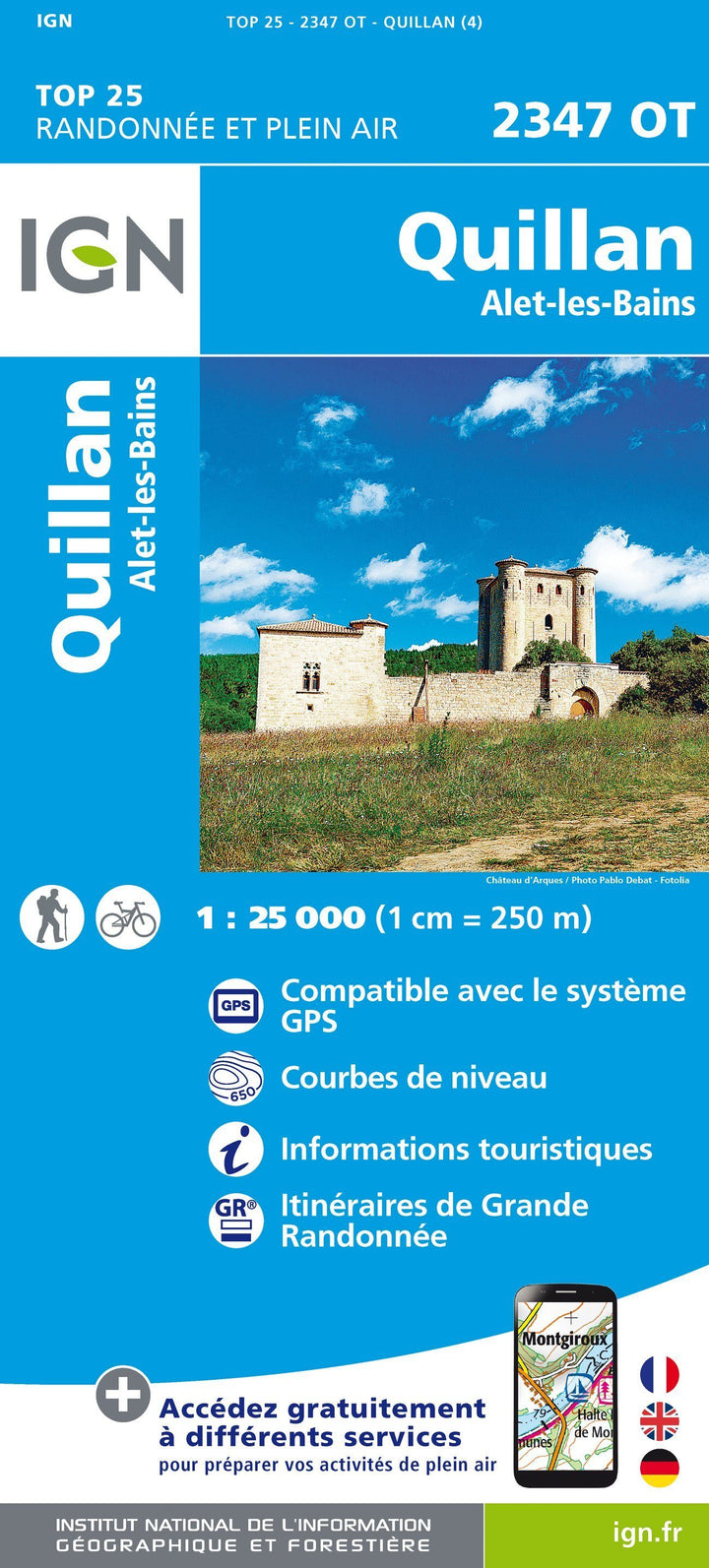 Carte TOP 25 n° 2347 OT - Quillan & Alet-les-bains (Pyrénées) | IGN carte pliée IGN 