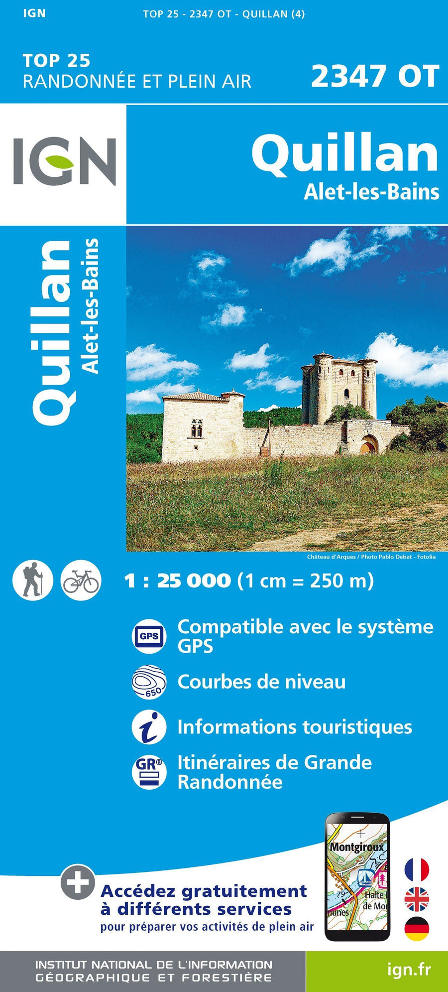 Carte TOP 25 n° 2347 OT - Quillan & Alet-les-bains (Pyrénées) | IGN carte pliée IGN 