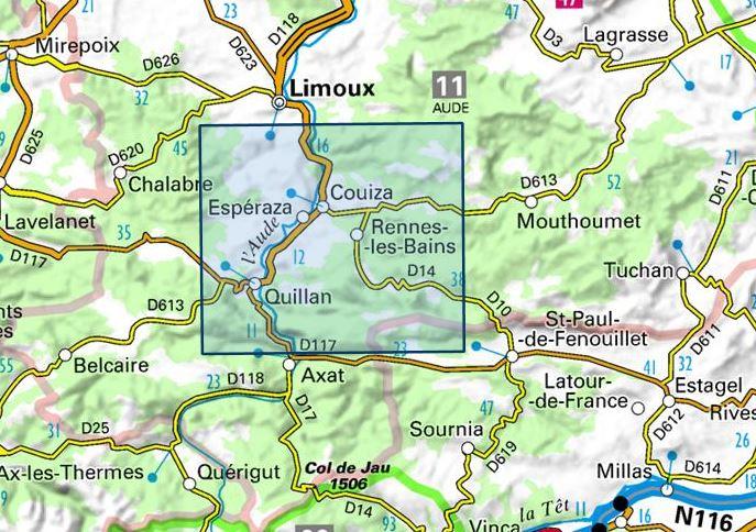 Carte TOP 25 n° 2347 OT - Quillan & Alet-les-bains (Pyrénées) | IGN carte de randonnée IGN