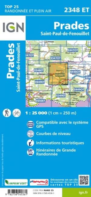 Carte TOP 25 n° 2348 ET - Prades et St Paul de Fenouillet (Pyrénées) | IGN carte de randonnée IGN