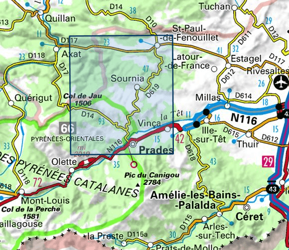 Carte TOP 25 n° 2348 ET - Prades et St Paul de Fenouillet (Pyrénées) | IGN carte pliée IGN 