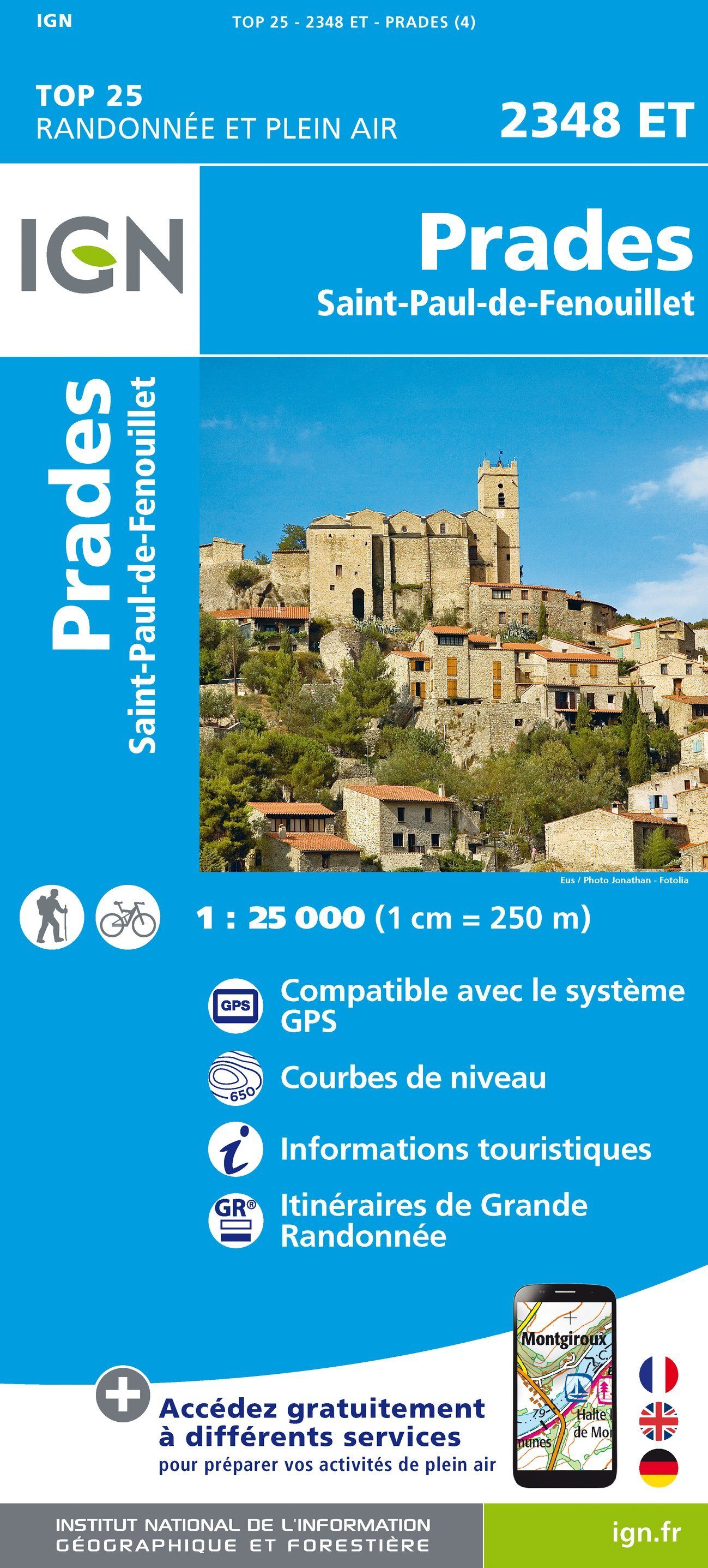 Carte TOP 25 n° 2348 ET - Prades et St Paul de Fenouillet (Pyrénées) | IGN carte de randonnée IGN