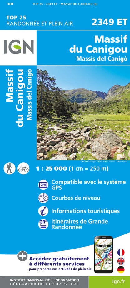 Carte TOP 25 n° 2349 ET - Massif du Canigou (Pyrénées) | IGN carte pliée IGN 